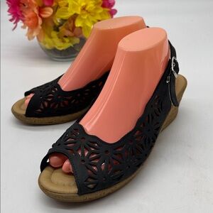 Spring Step Black Cut Out Wedge Sandals Size 40 MCW9282D